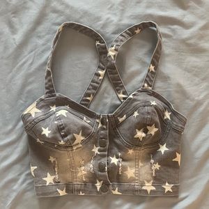 Nollie Grey Denim Stars Crop Top NWOT